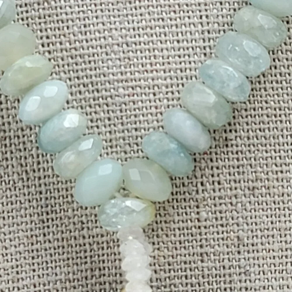Vtg. Mother Of Pearl Teardrop Pendant Multicolor Agate Rondelle Beaded Necklace
